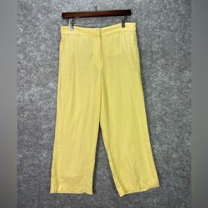 Rachel Zoe Pants Womens 6 Yellow Linen Blend Wide Leg Cropped Trousers Pockets